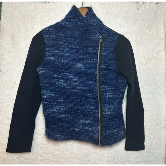 ANTHROPOLOGIE DOLAN Virgin Wool Sweater Womens Sz M Asymmetrical Zip Grunge Moto - Picture 3 of 12